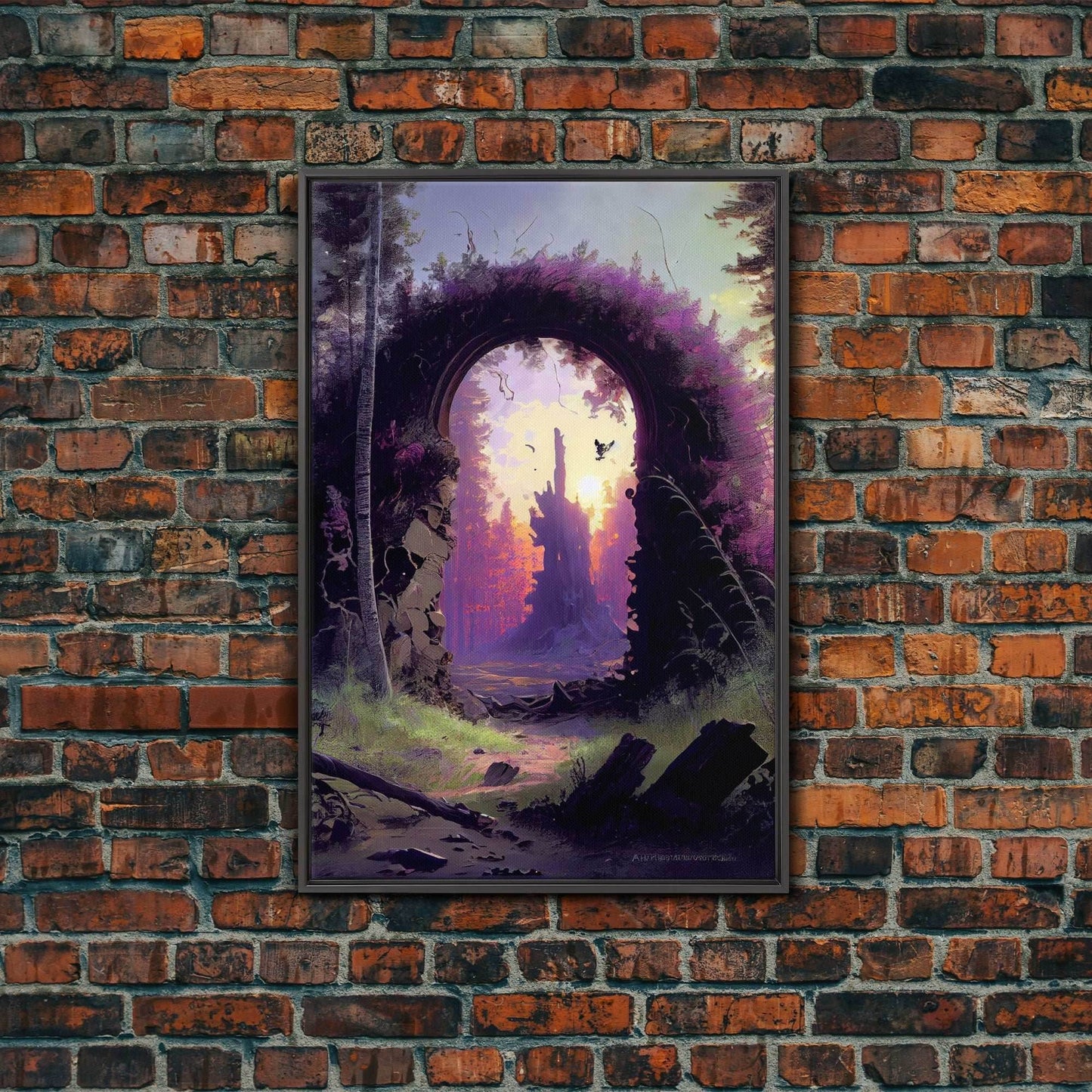 Portal to another world, purple fantasy art, watercolor, RPG concept art, framed canvas print - 8x12 Inches / Black Frame