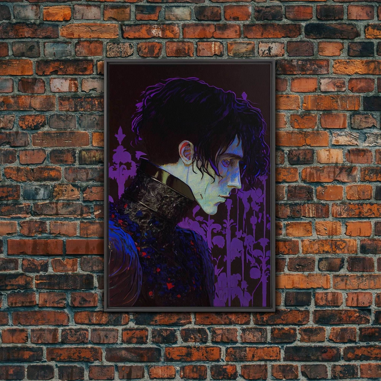 Portrait off the black knight, purple fantasy art, framed canvas print wall art - 8x12 Inches / Black Frame