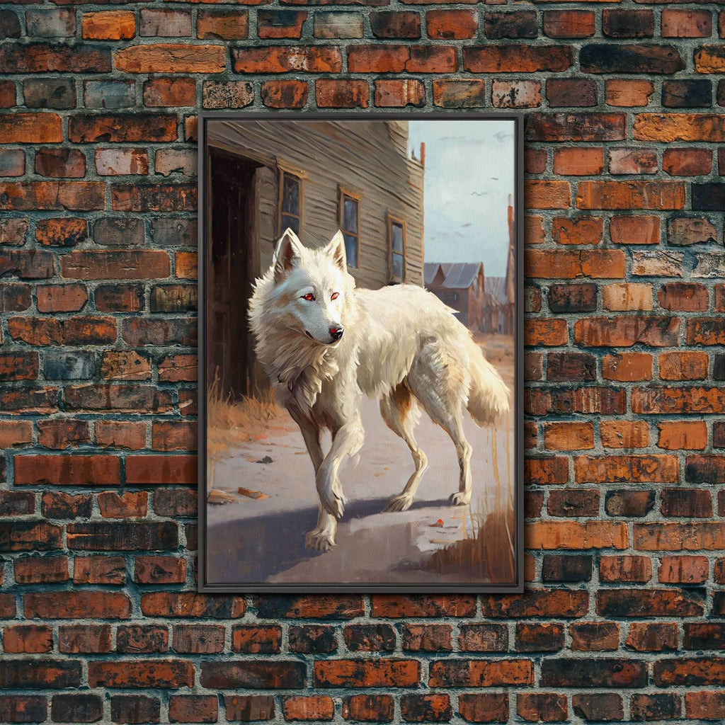 Wildwest Dire Wolf, fantasy art, framed canvas print - 8x12 Inches / Black Frame