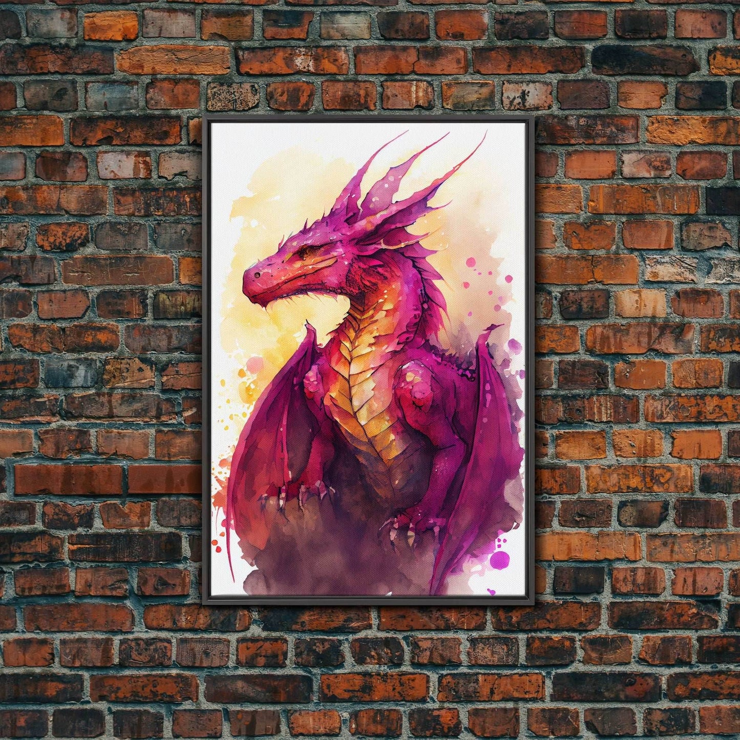 Magenta Purple Watercolor Dragon Fantasy Fine Art Print, Wall Decor, Wall Poster, Wall Art Print - 8x12 Inches / Black Frame