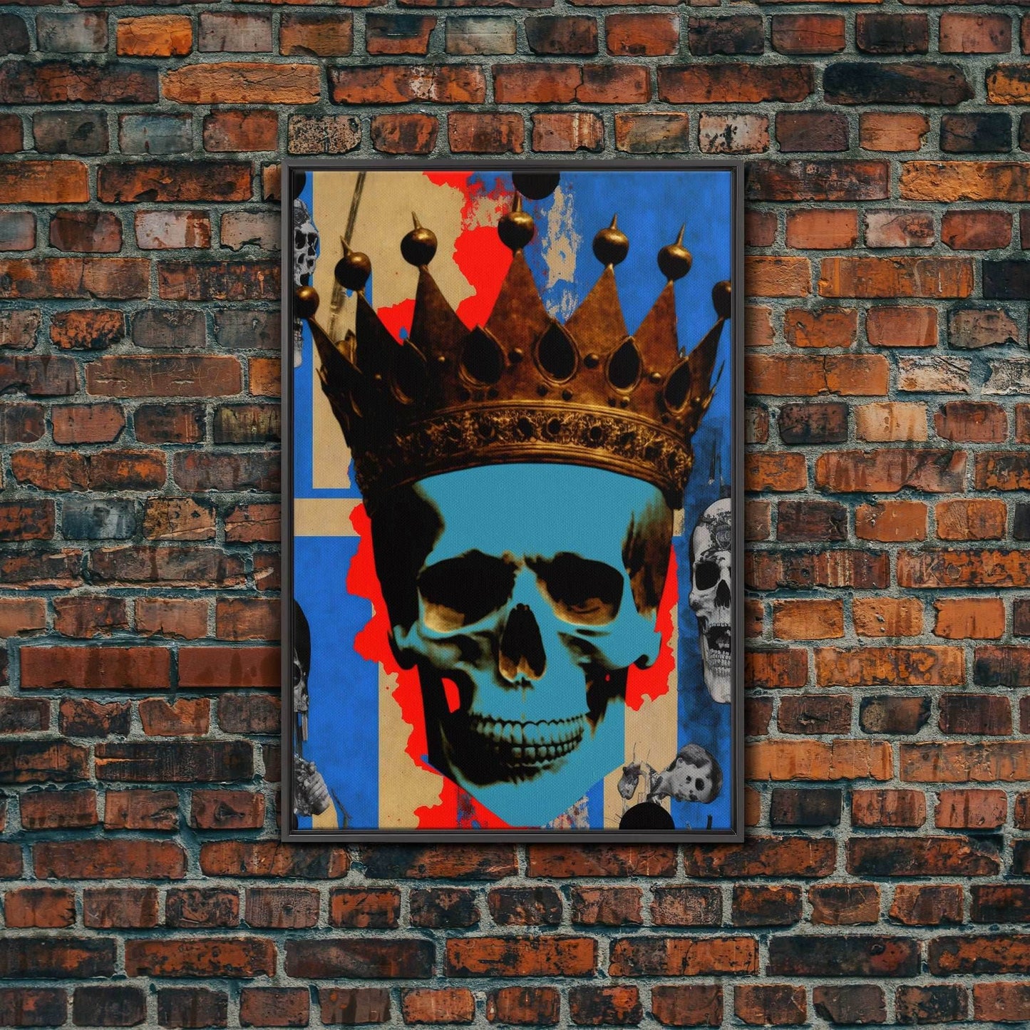 Skull With The Gold Crown, Framed Canvas Print, Unique Fantasy Undead Wall Art - 8x12 Inches / Black Frame