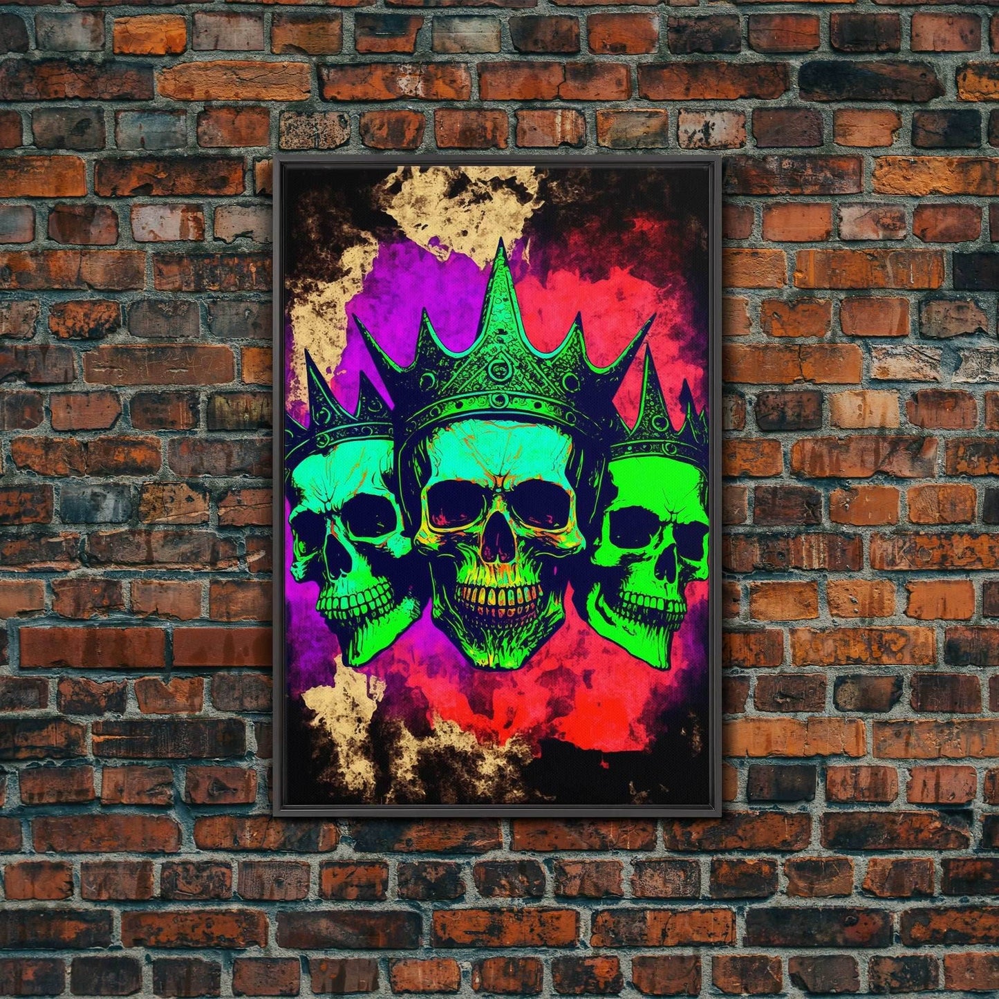 Psychedelic Skull With The Gold Crown, Framed Canvas Print, Unique Fantasy Undead Wall Art, Trippy Art - 8x12 Inches / Black Frame