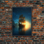 Gothic Pirate Ghost Ship, Framed Canvas Print, Fantasy Wall Art, Wall Decor, Pirate Wal Art, Gift For Him, Kid's Room Art - 8x12 Inches / Black Frame
