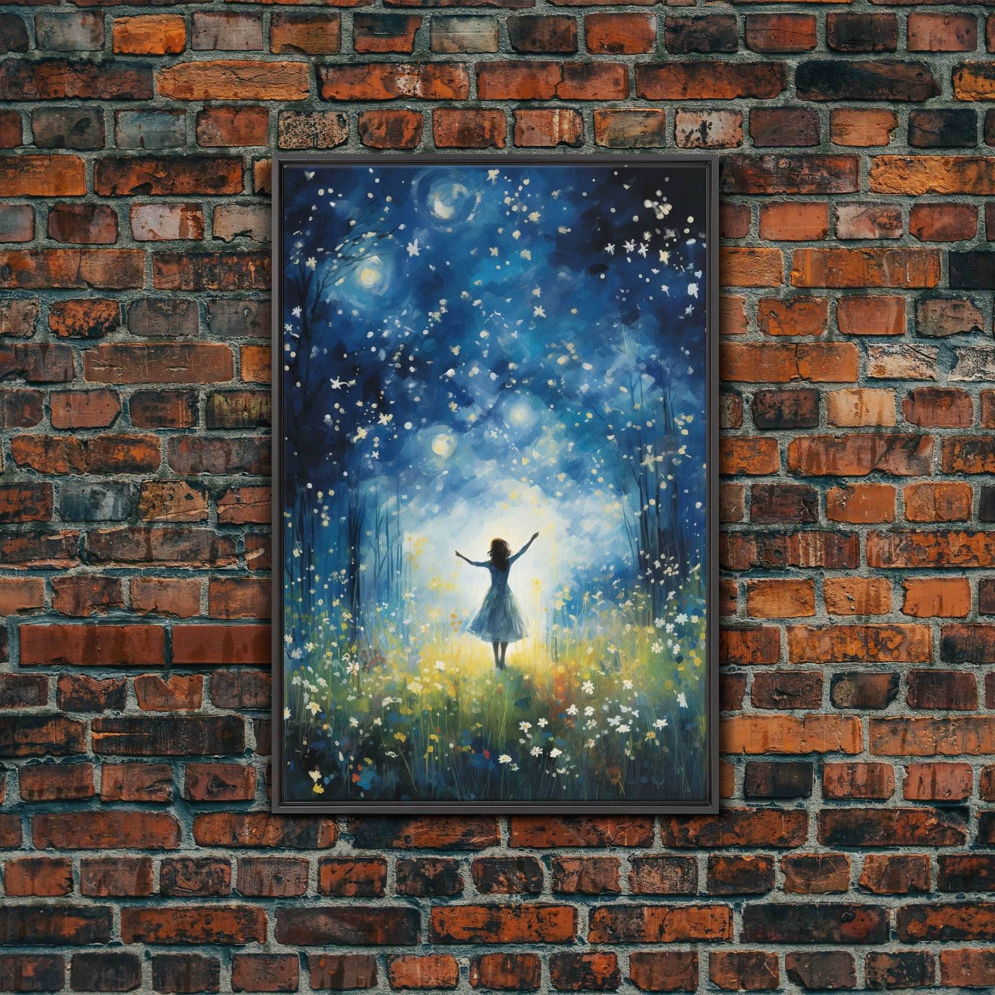 Firefly Art, Fantasy Art, Girl In Forest, Teen Girl Room Decor, Canvas Print, Wall Art, Vertical Print, Unique Wall Decor, Engagement Gift - 8x12 Inches / Black Frame