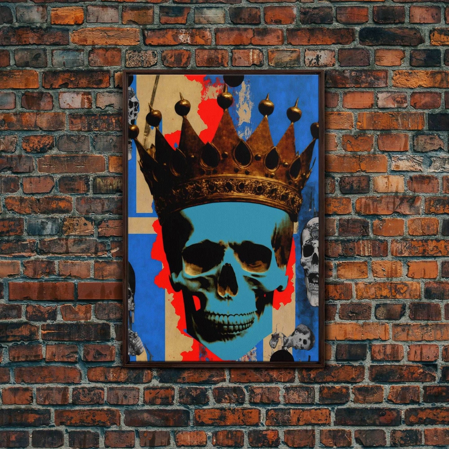 Skull With The Gold Crown, Framed Canvas Print, Unique Fantasy Undead Wall Art - 8x12 Inches / Walnut Frame