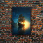 Gothic Pirate Ghost Ship, Framed Canvas Print, Fantasy Wall Art, Wall Decor, Pirate Wal Art, Gift For Him, Kid's Room Art - 8x12 Inches / Walnut Frame