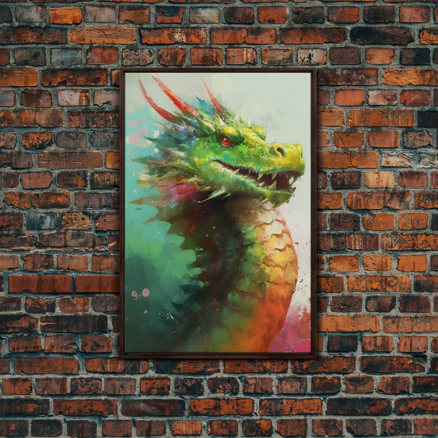 Framed Dragon Print, Watercolor Painting Of A Beautiful Dragon, Canvas Print, Canvas Art, Fantasy Decor - 8x12 Inches / Walnut Frame