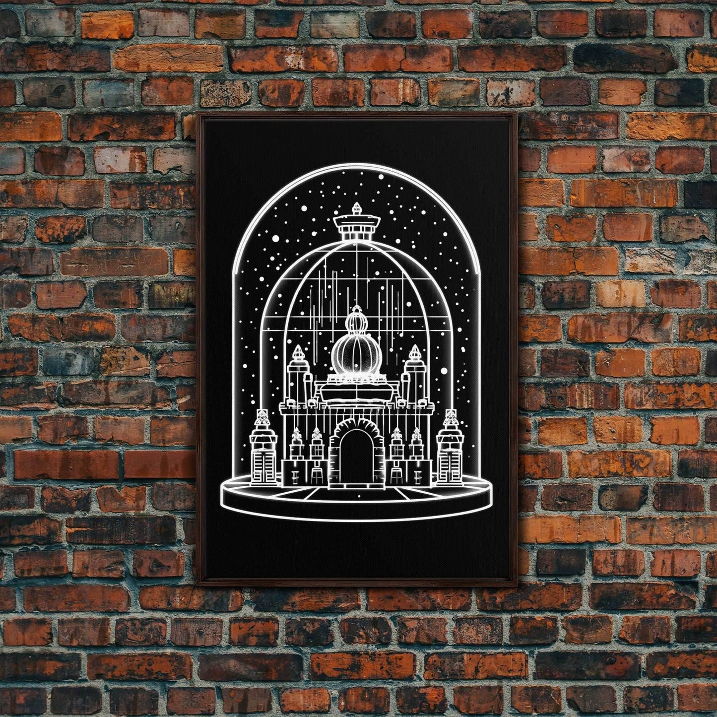 White Temple Wall Art, Snow Art Print, Fantasy Art, Line Art, Minimalist Print, Wall Decor, Canvas Print, Wall Art, Framed Canvas - 8x12 Inches / Walnut Frame