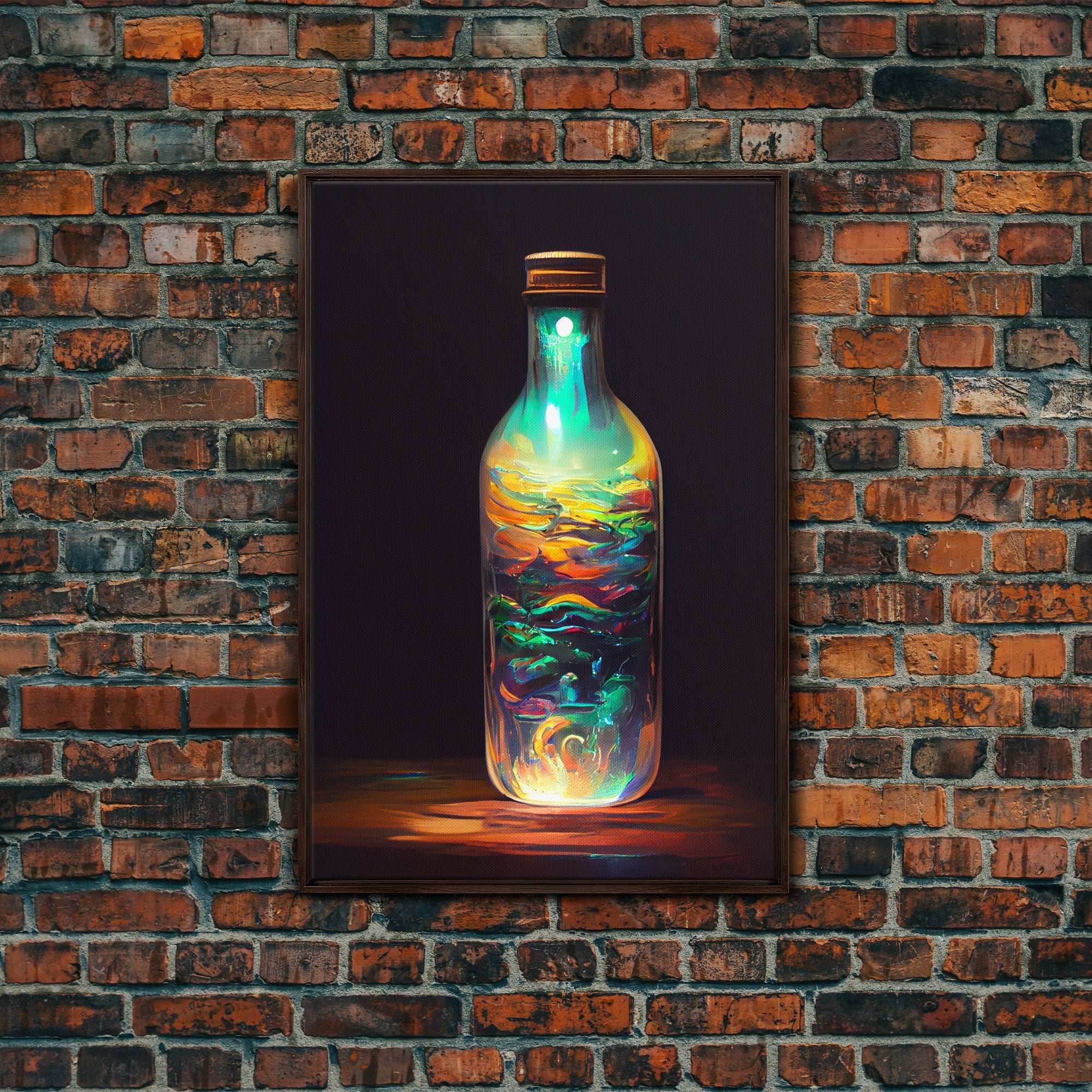Miniature world in a bottle canvas print, high fantasy wall art, magical wall art, ready to hang wall art - 8x12 Inches / Walnut Frame