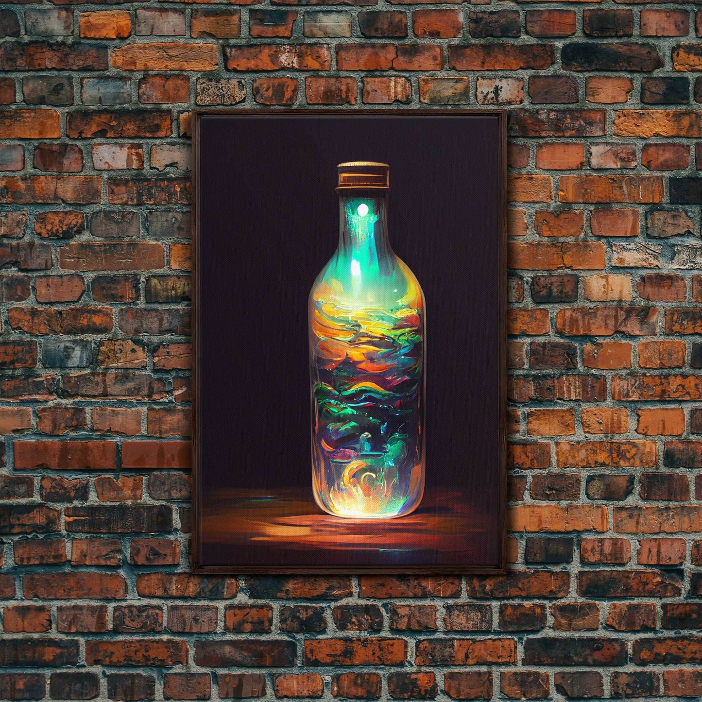 Miniature world in a bottle poster print, high fantasy wall art, magical wall art - 8x12 Inches / Walnut Frame