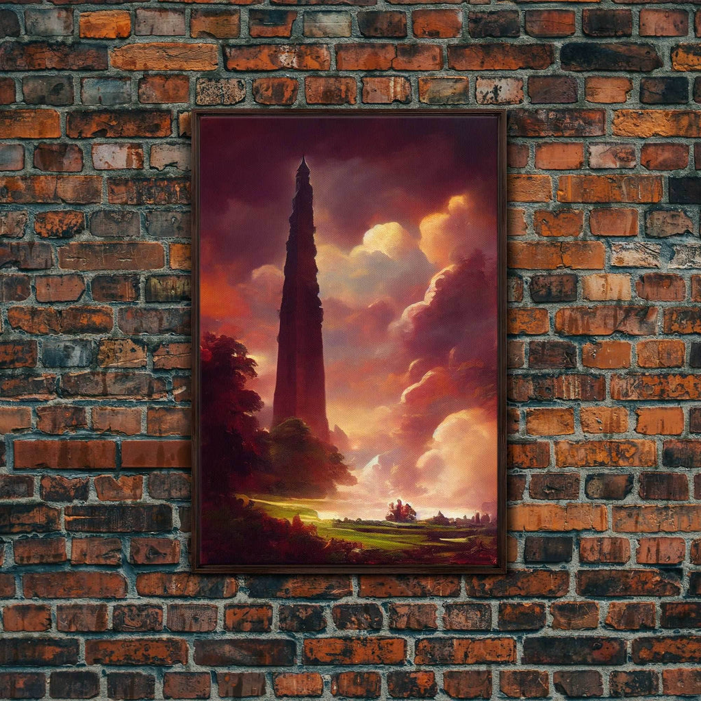 Dark Tower, High Fantasy Art Canvas Print, unique wall art, fantasy concept art - 8x12 Inches / Walnut Frame