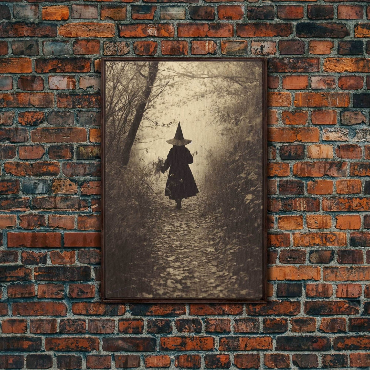 Witchy Wall Art, Dark Portrait, Spooky Halloween, Occult Art, Dark Fantasy, Canvas Print, Wall Art, Vertical Print, Home Decor, Wall Decor - 8x12 Inches / Walnut Frame