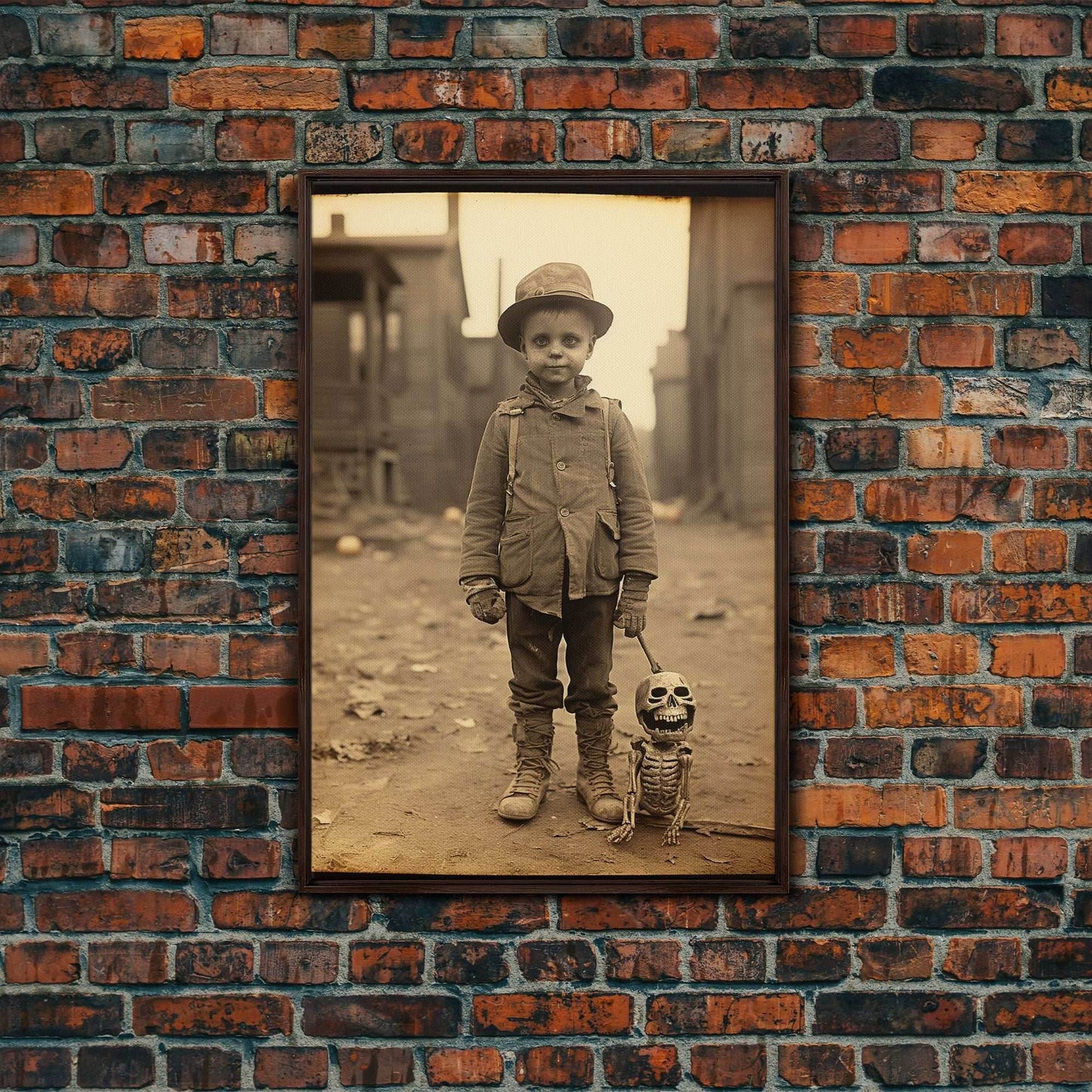 Creepy Wall Art, Skeleton Wall Art, Spooky Decor, Dark Fantasy, Horror Art, Canvas Print, Wall Art, Vertical Print, Home Decor, Wall Decor - 8x12 Inches / Walnut Frame