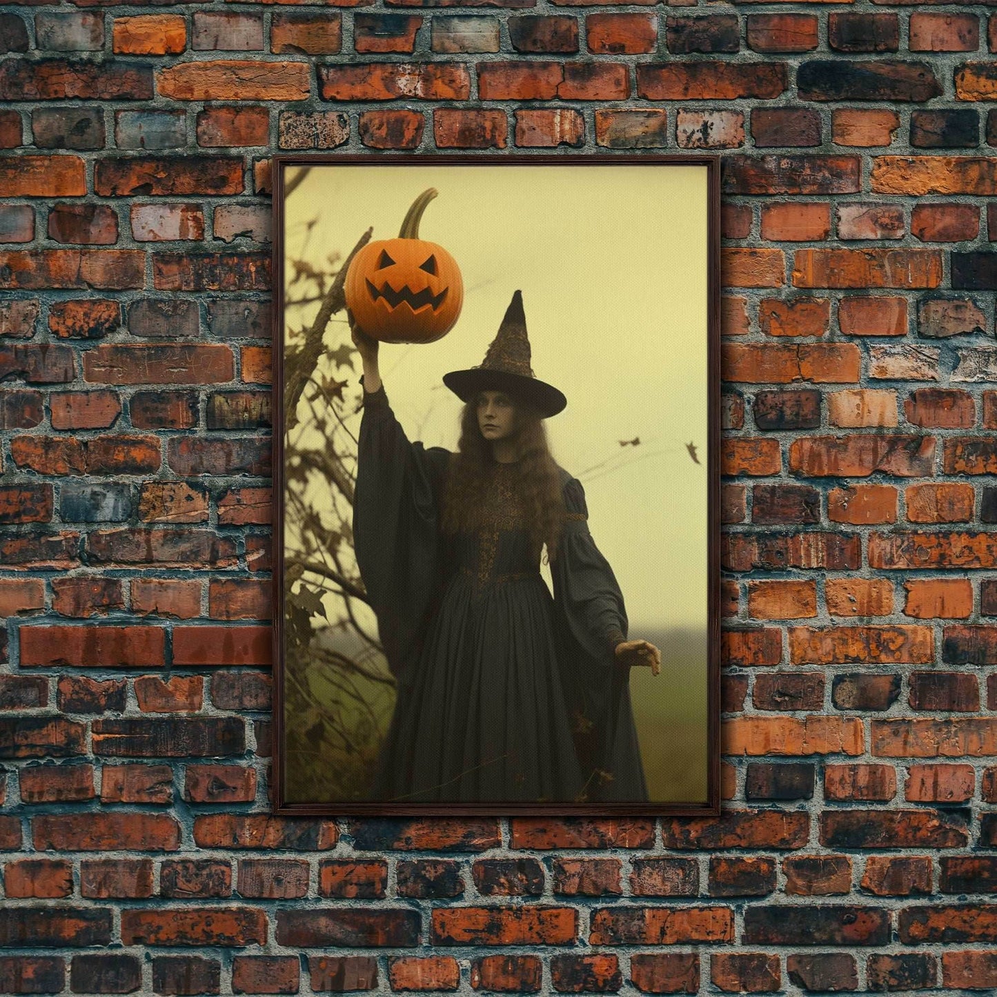 Witch Art Print, Occult Art, Dark Wall Art, Dark Fantasy, Witch Halloween, Canvas Print, Wall Art, Vertical Print, Home Decor, Wall Decor - 8x12 Inches / Walnut Frame