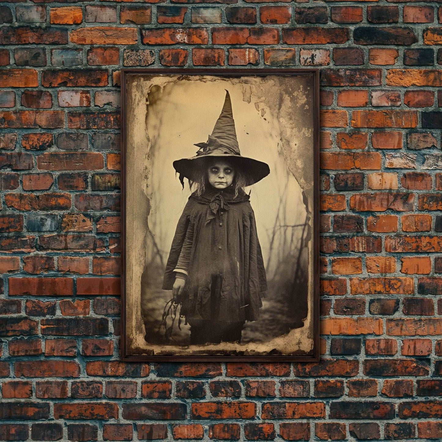 Witch Wall Decor, Dark Fantasy, Halloween Wall Art, Horror Decor, Spooky Art, Canvas Print, Wall Art, Vertical Print, Home Decor, Wall Decor - 8x12 Inches / Walnut Frame