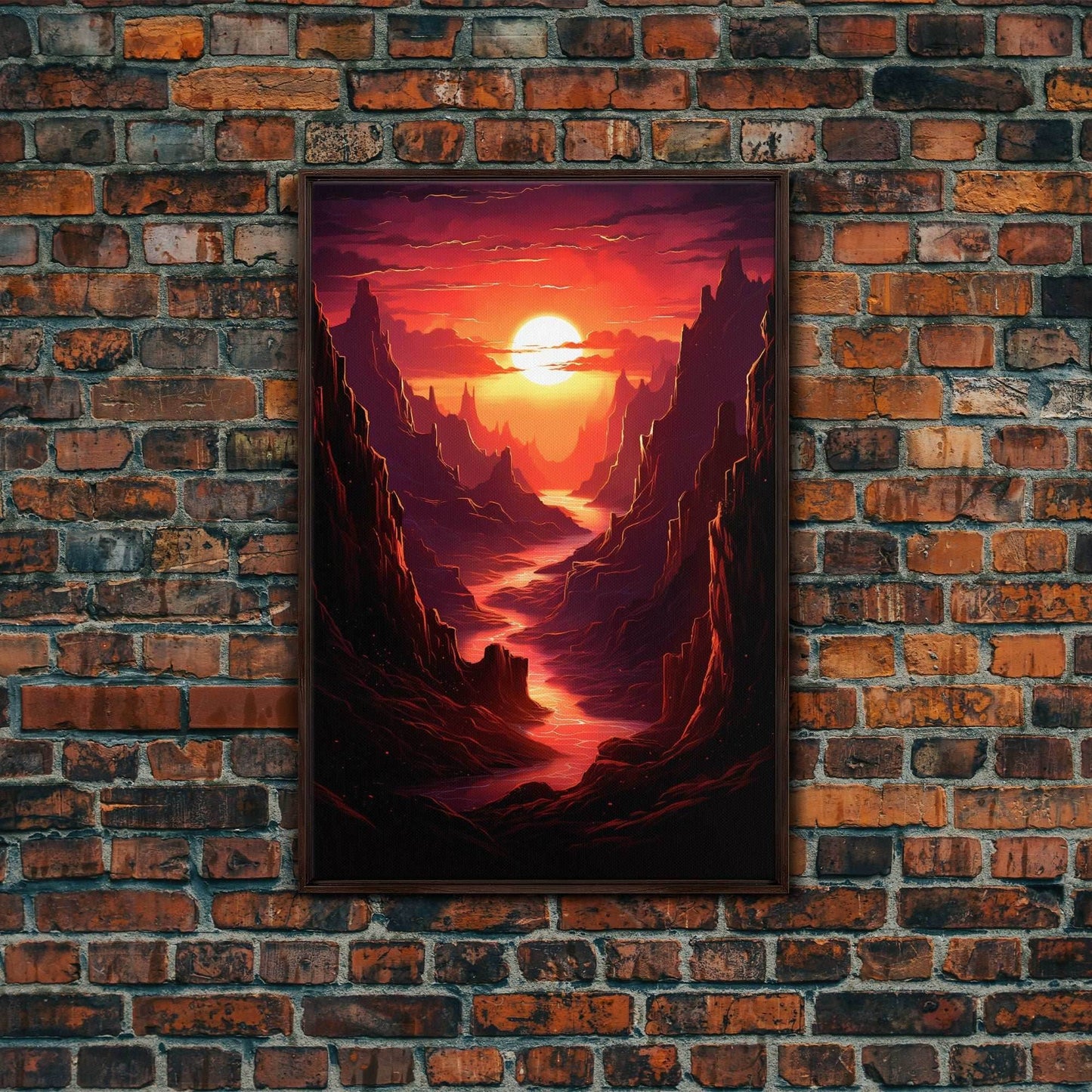 Sunset Wall Art, Fantasy Artwork, River Wall Print, Landscape Wall Art, Canvas Print, Wall Art, Vertical Art, Ranch Decor, Farmhouse Art - 8x12 Inches / Walnut Frame