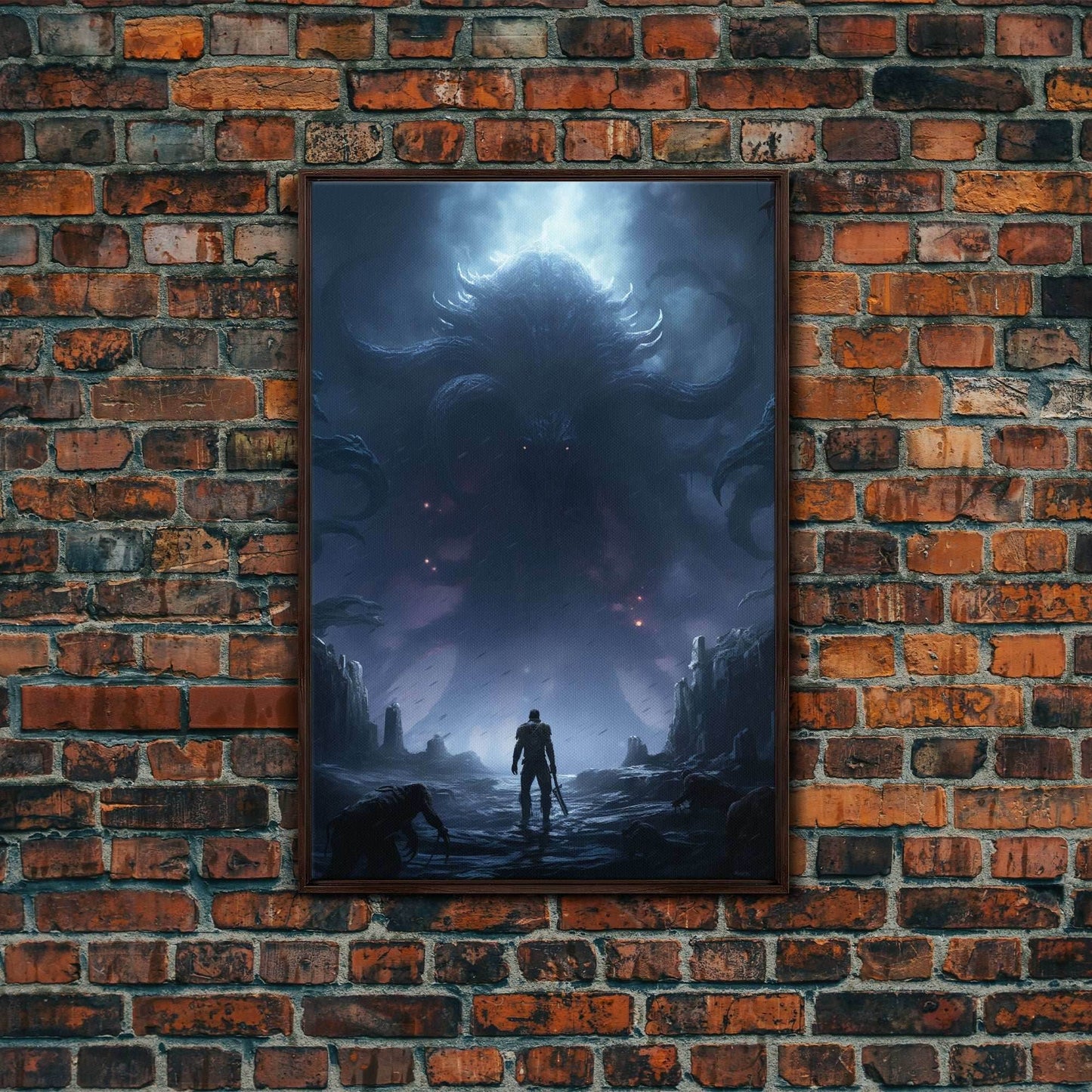 Apocalypse, Dark Art Print, dark fantasy art, Canvas Print, Wall Hanging, Portrait Art, Spooky Decor, Horror Home Decor, Unique Gift - 8x12 Inches / Walnut Frame