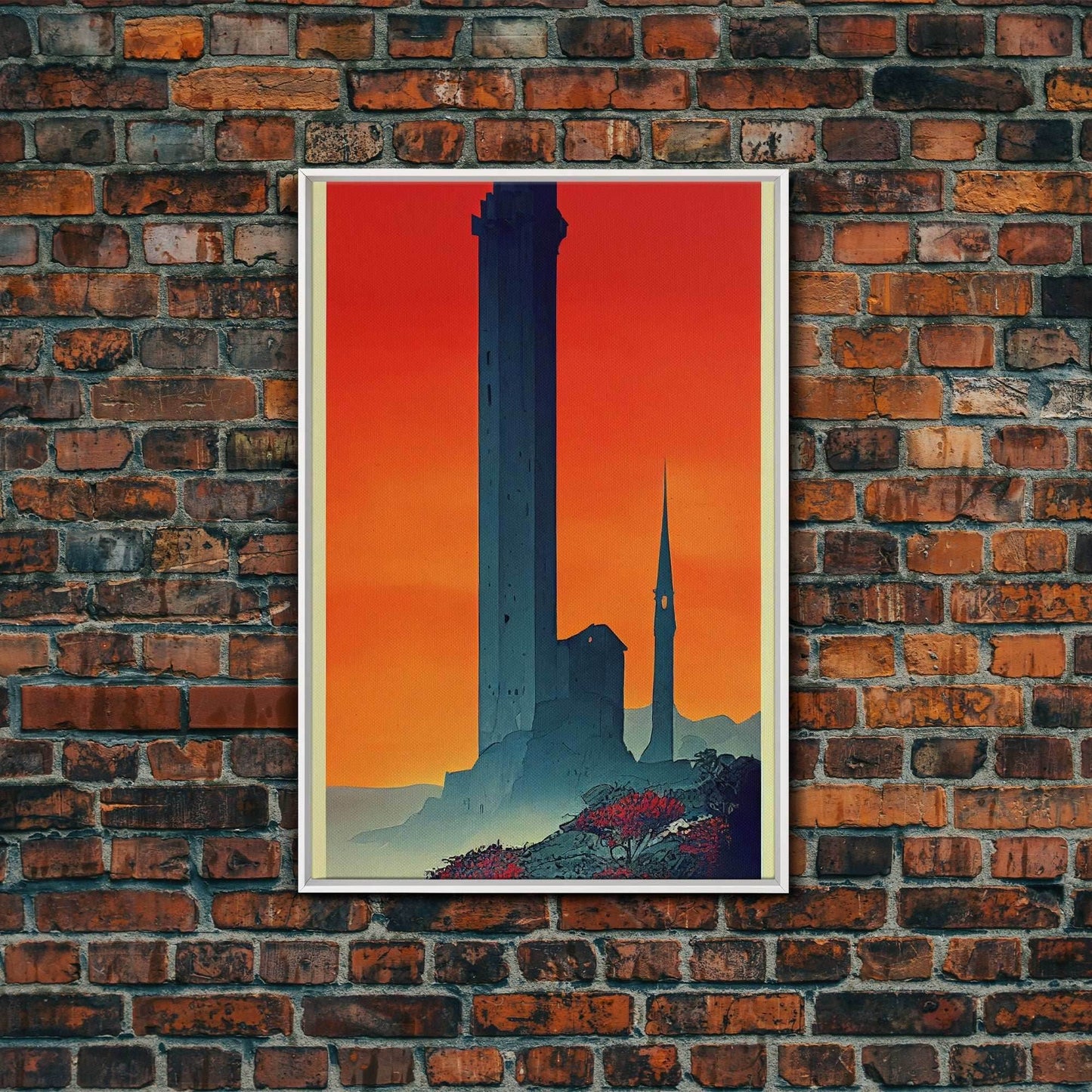 The Dark Tower, Fantasy RPG Concept Art, Wall art, framed canvas print, framed painting - 8x12 Inches / White Frame