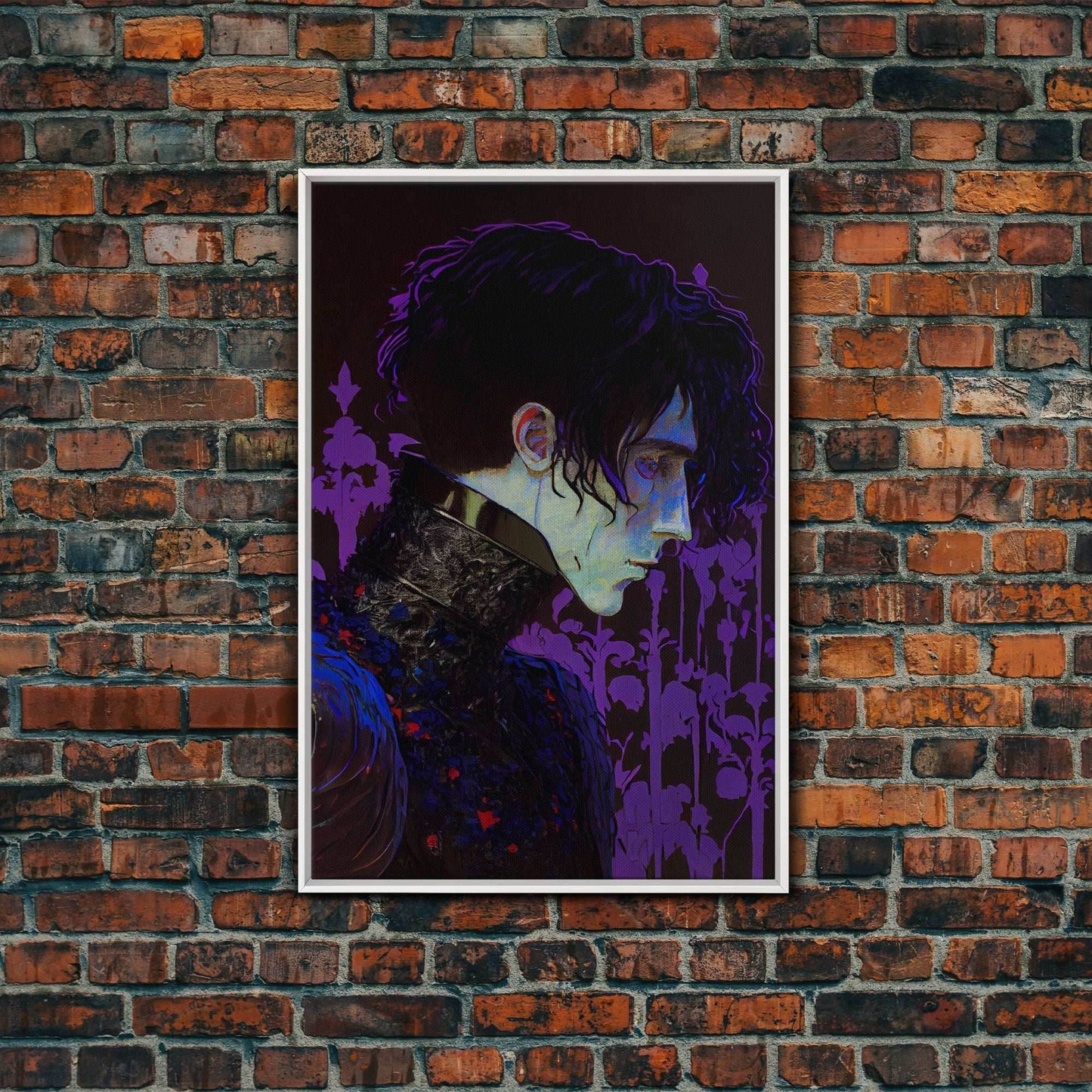Portrait off the black knight, purple fantasy art, framed canvas print wall art - 8x12 Inches / White Frame