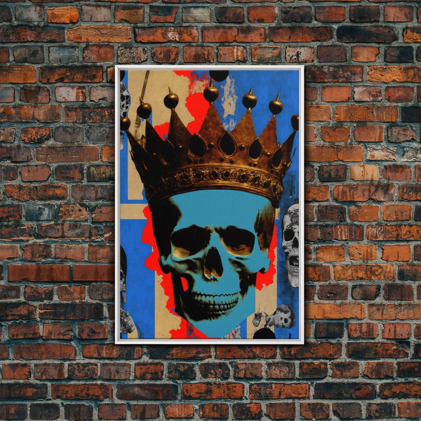 Skull With The Gold Crown, Framed Canvas Print, Unique Fantasy Undead Wall Art - 8x12 Inches / White Frame