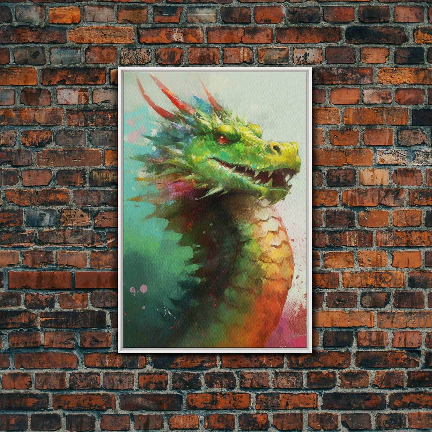 Framed Dragon Print, Watercolor Painting Of A Beautiful Dragon, Canvas Print, Canvas Art, Fantasy Decor - 8x12 Inches / White Frame