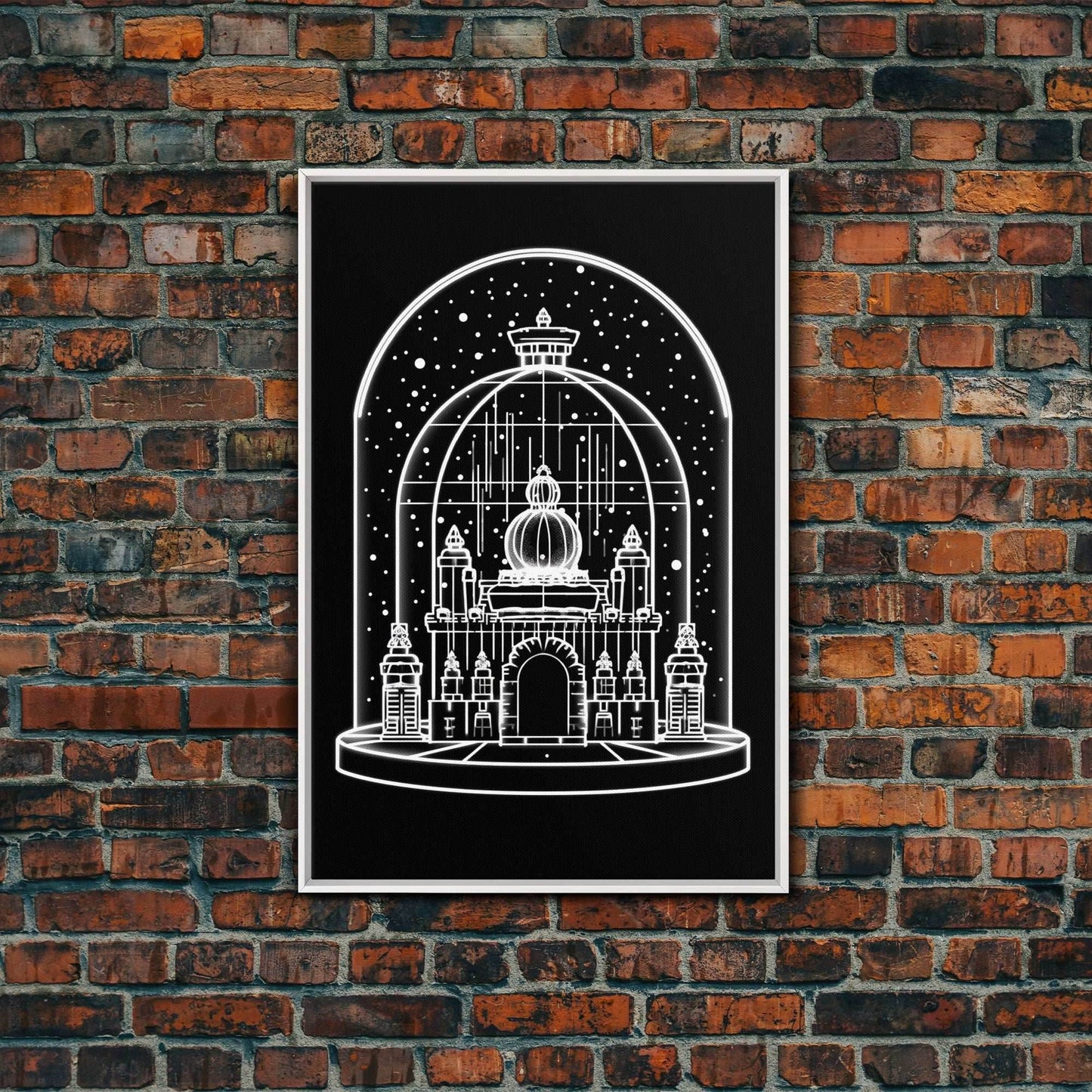 White Temple Wall Art, Snow Art Print, Fantasy Art, Line Art, Minimalist Print, Wall Decor, Canvas Print, Wall Art, Framed Canvas - 8x12 Inches / White Frame