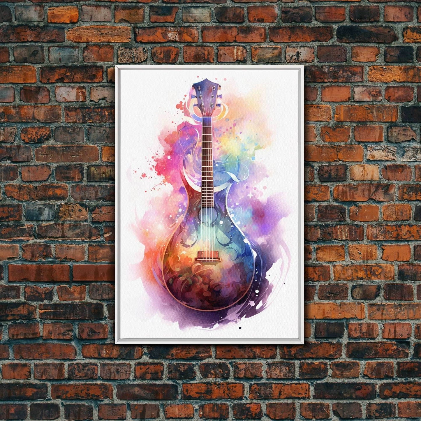 Lute Art, Stringed Instrument Print, Framed Canvas Art, Fantasy Decor, Art / Gift For The Bard Player - 8x12 Inches / White Frame