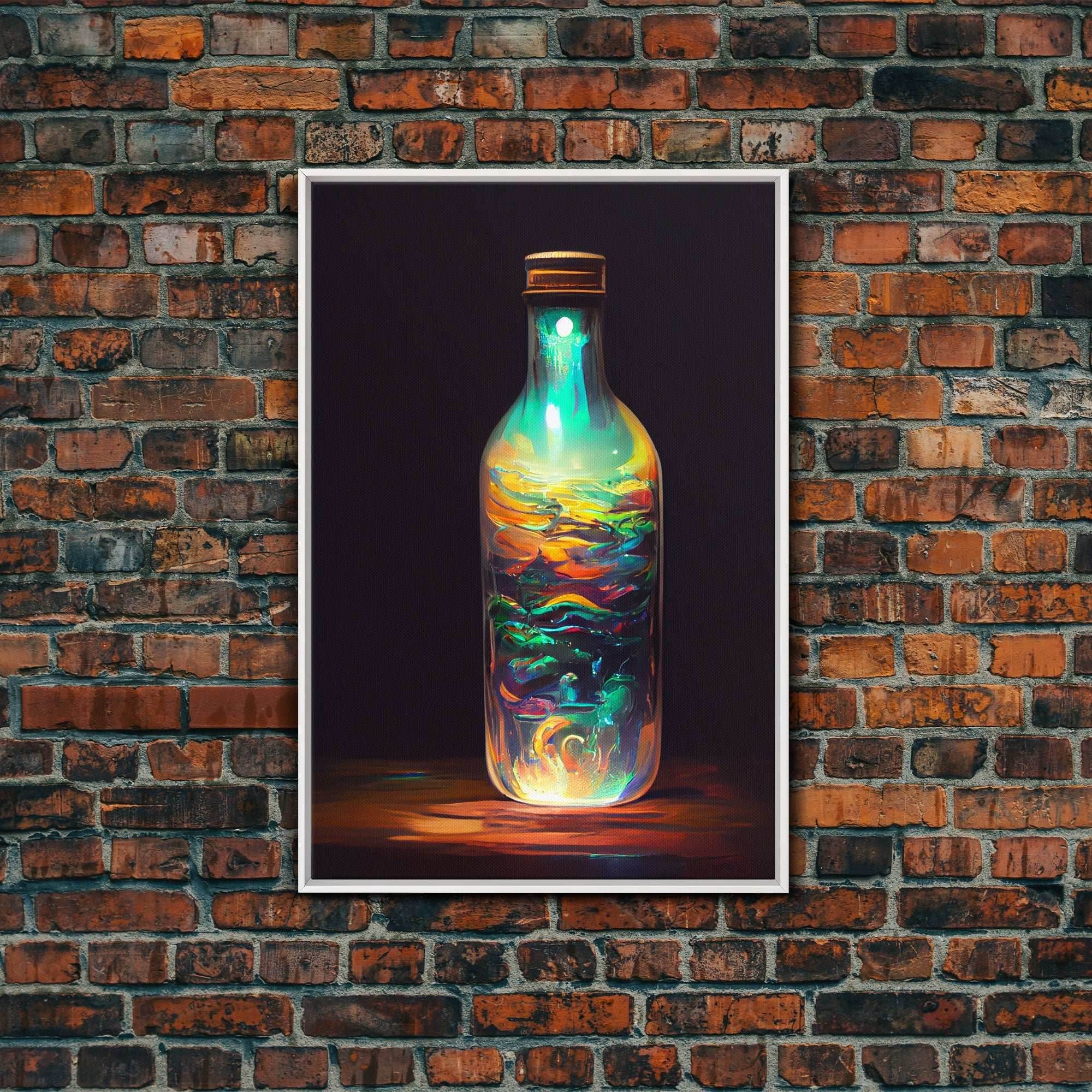Miniature world in a bottle canvas print, high fantasy wall art, magical wall art, ready to hang wall art - 8x12 Inches / White Frame