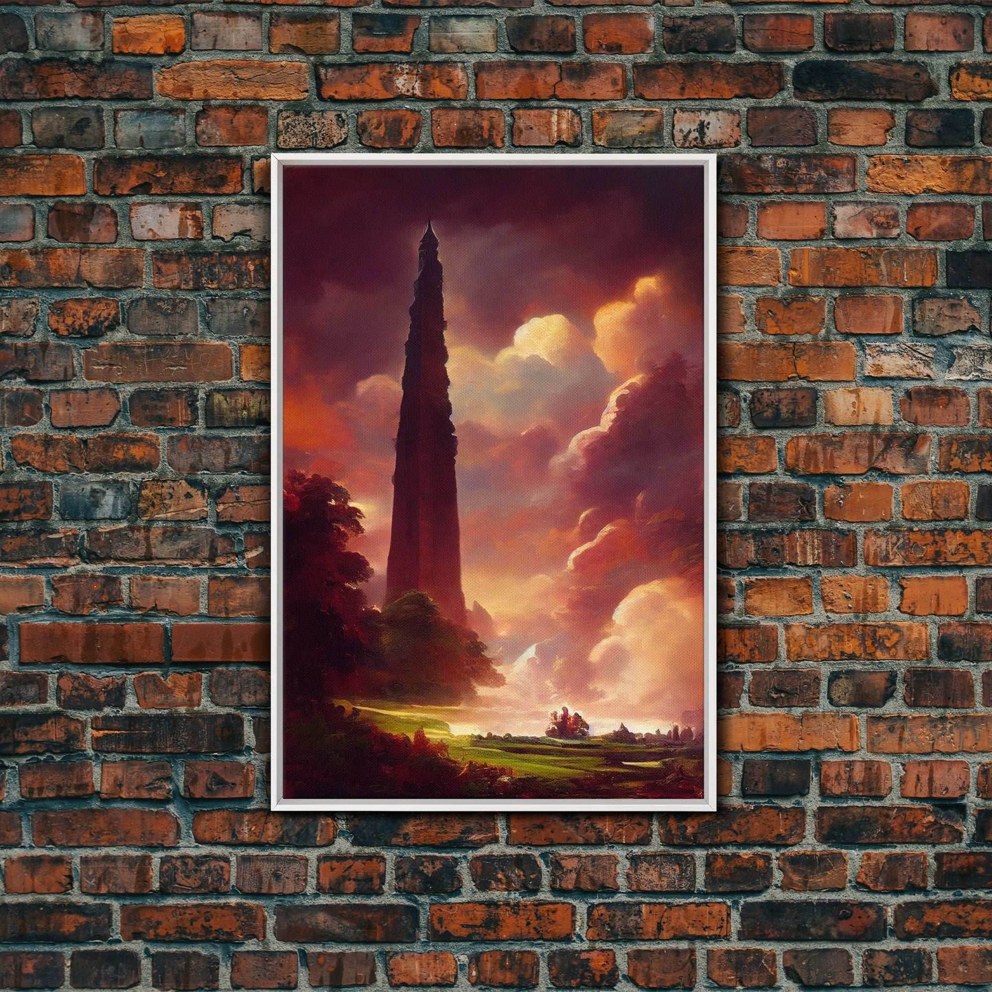 Dark Tower, High Fantasy Art Canvas Print, unique wall art, fantasy concept art - 8x12 Inches / White Frame