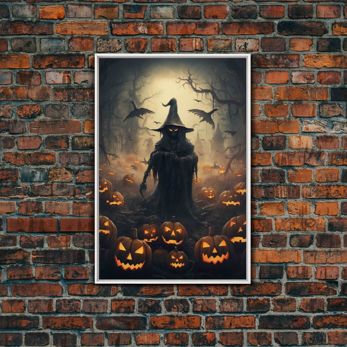 Halloween Art Print, Dark Fantasy Art, Dark Wall Art, Spooky Decor, Goth Decor, Canvas Print, Wall Art, Vertical Print, Creepy Wall Art - 8x12 Inches / White Frame