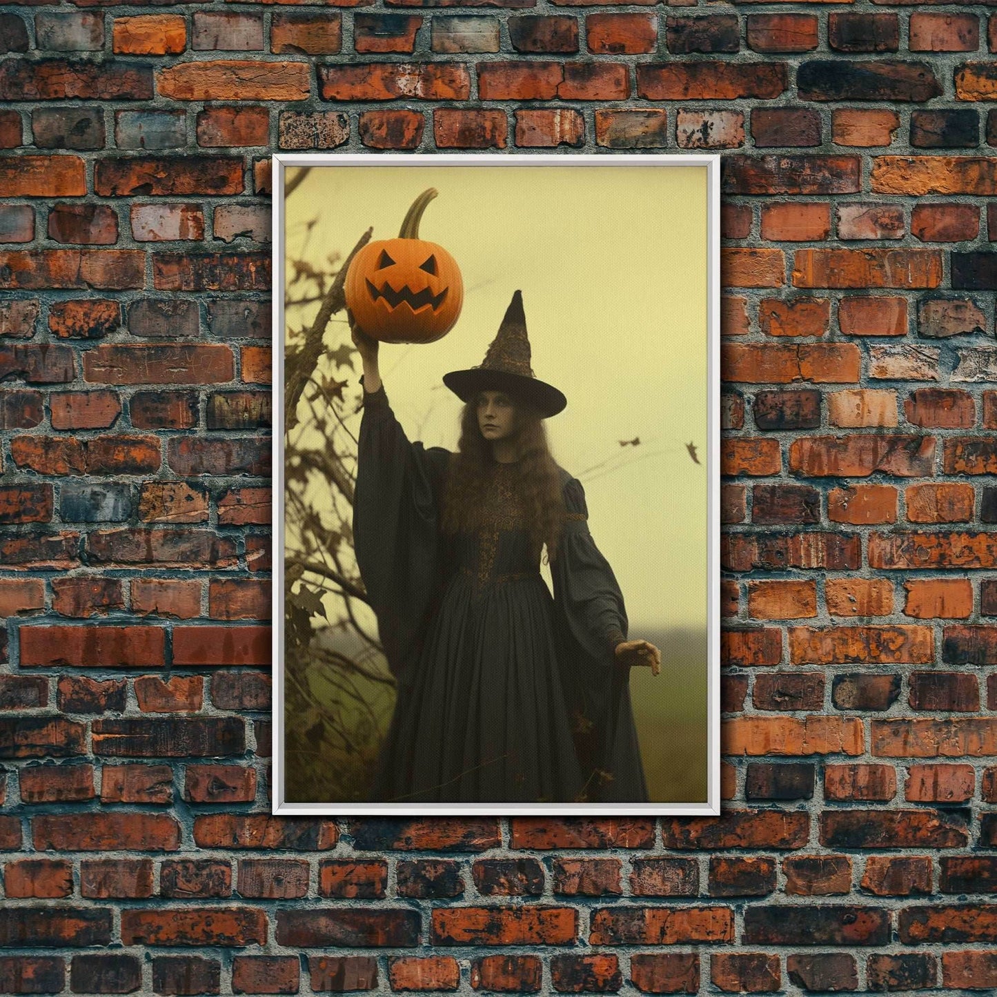 Witch Art Print, Occult Art, Dark Wall Art, Dark Fantasy, Witch Halloween, Canvas Print, Wall Art, Vertical Print, Home Decor, Wall Decor - 8x12 Inches / White Frame