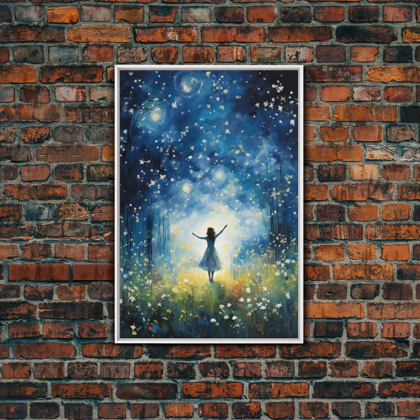 Firefly Art, Fantasy Art, Girl In Forest, Teen Girl Room Decor, Canvas Print, Wall Art, Vertical Print, Unique Wall Decor, Engagement Gift - 8x12 Inches / White Frame