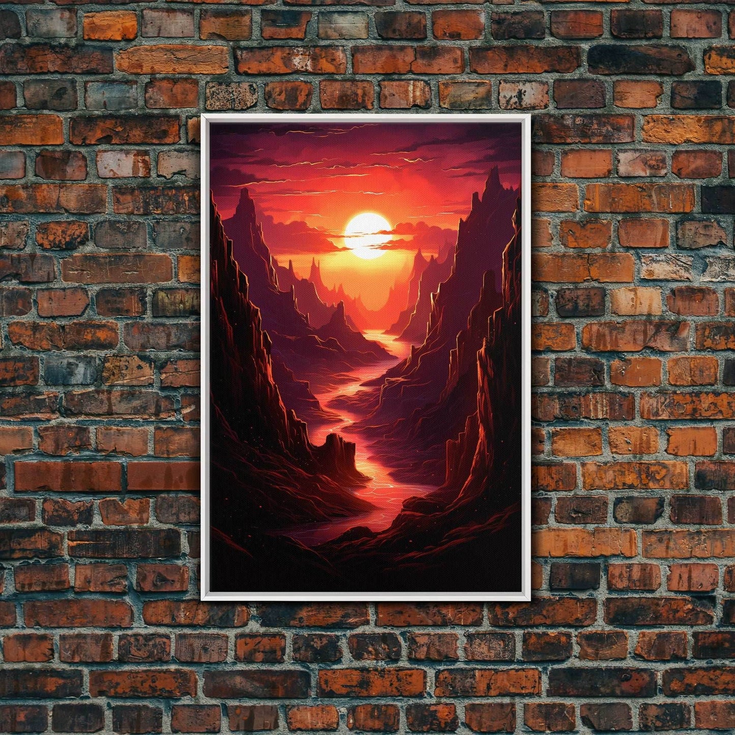 Sunset Wall Art, Fantasy Artwork, River Wall Print, Landscape Wall Art, Canvas Print, Wall Art, Vertical Art, Ranch Decor, Farmhouse Art - 8x12 Inches / White Frame