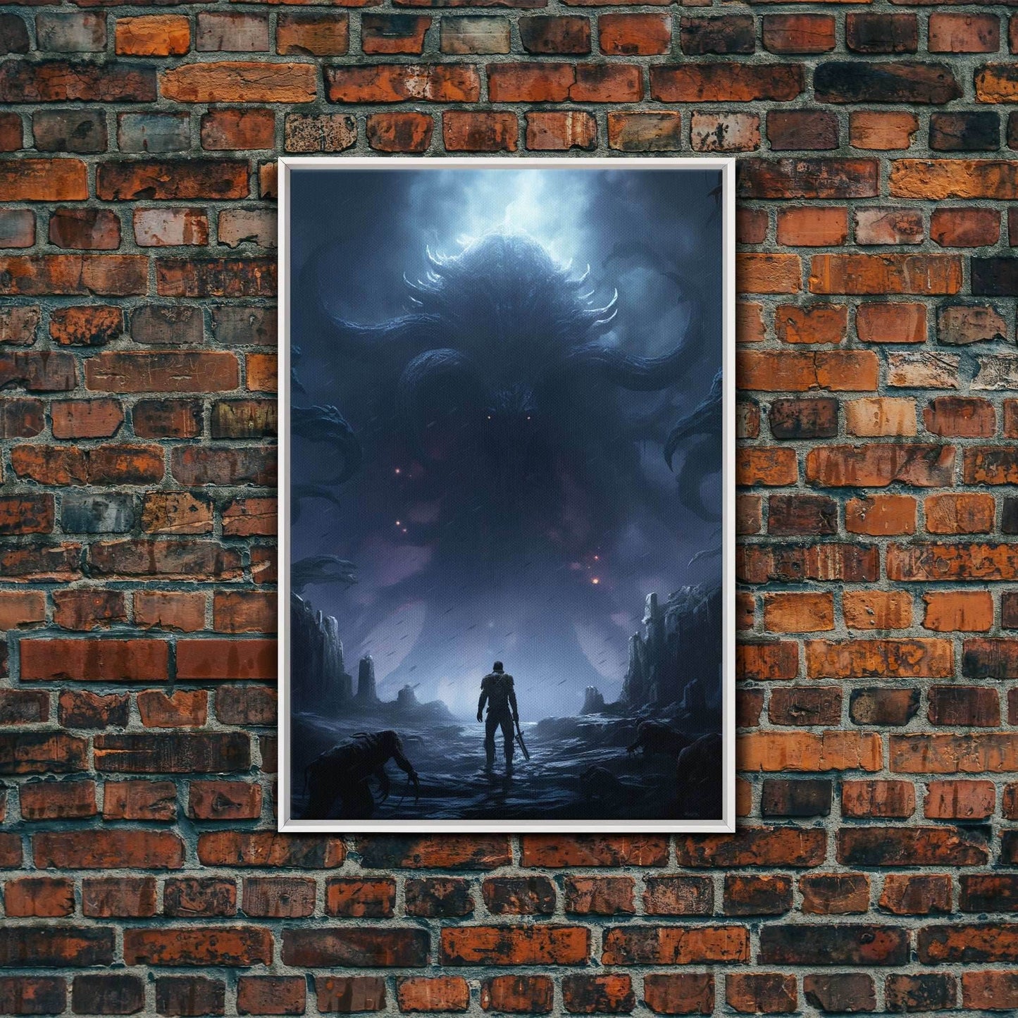 Apocalypse, Dark Art Print, dark fantasy art, Canvas Print, Wall Hanging, Portrait Art, Spooky Decor, Horror Home Decor, Unique Gift - 8x12 Inches / White Frame