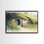 The Shire Oil Painting Print, Framed Wall Art, Hobbitcore Decor, Hobbit Hole Landscape Painting Print, Rings, Fantasy Painting - 8x12 Inches / Walnut Frame