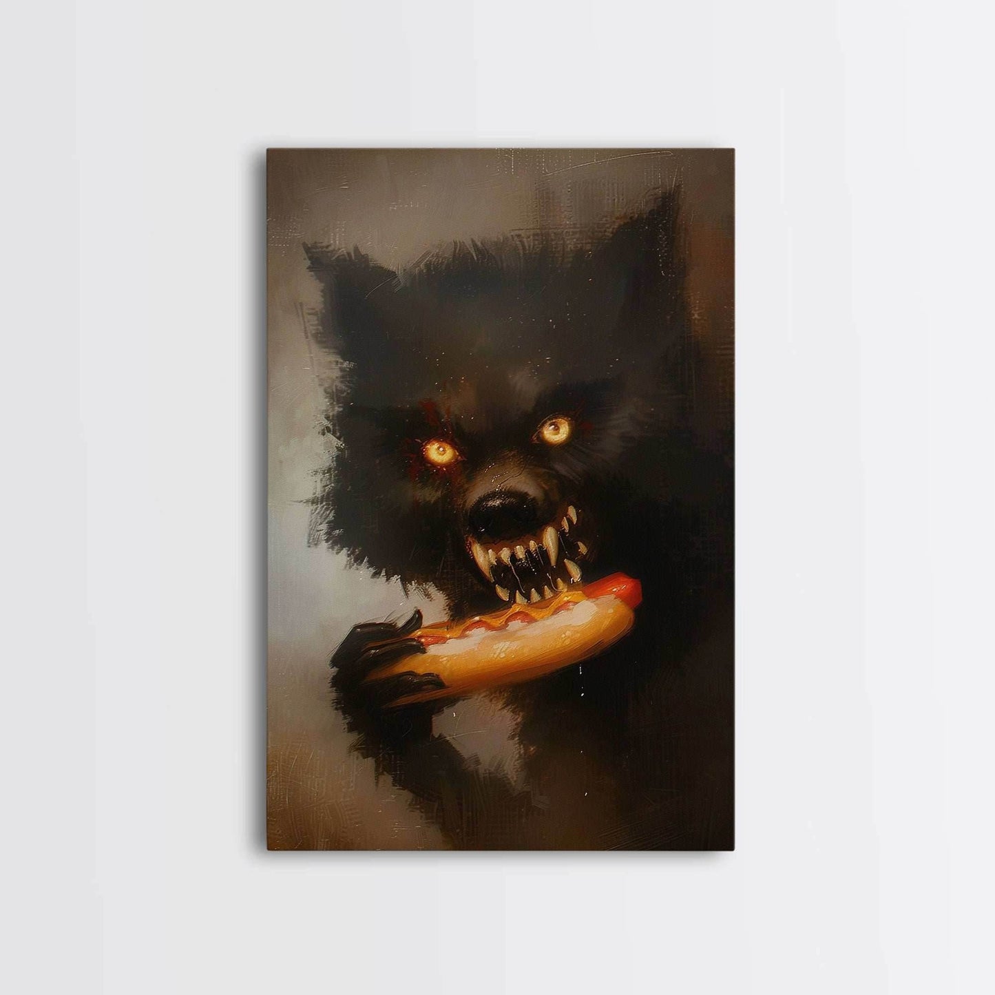 Halloween Werewolf Snarling, Framed Canvas Print, Wall Art, Home Decor, Spooky Art Monster Decor, Halloween Decor, Fantasy Art, Holiday Gift - 8x12 Inches / Gallery Wrap Canvas - Ready To Hang