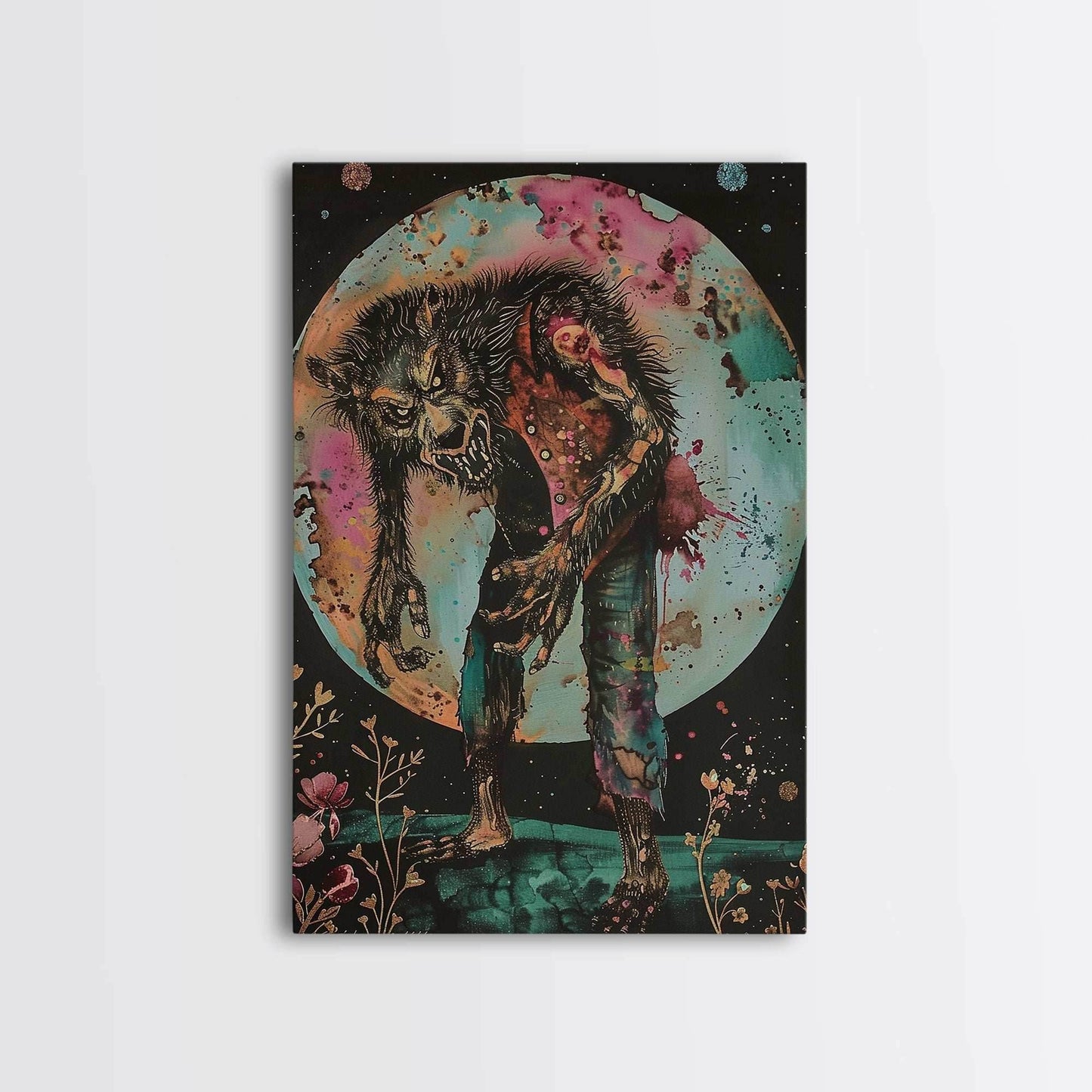 Halloween Werewolf Transformation, Framed Canvas Print, Wall Art, Home Decor, Spooky Artwork, Monster Decor, Halloween Decor, Fantasy Art - 8x12 Inches / Gallery Wrap Canvas - Ready To Hang