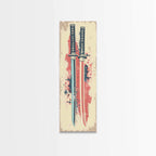 Abstract Samurai Swords Framed Canvas Print Ukiyo-e Art Japanese Style Tall Art Skinny Art Wood Block Print - 10x30 Inches / Gallery Wrap Canvas - Ready To Hang