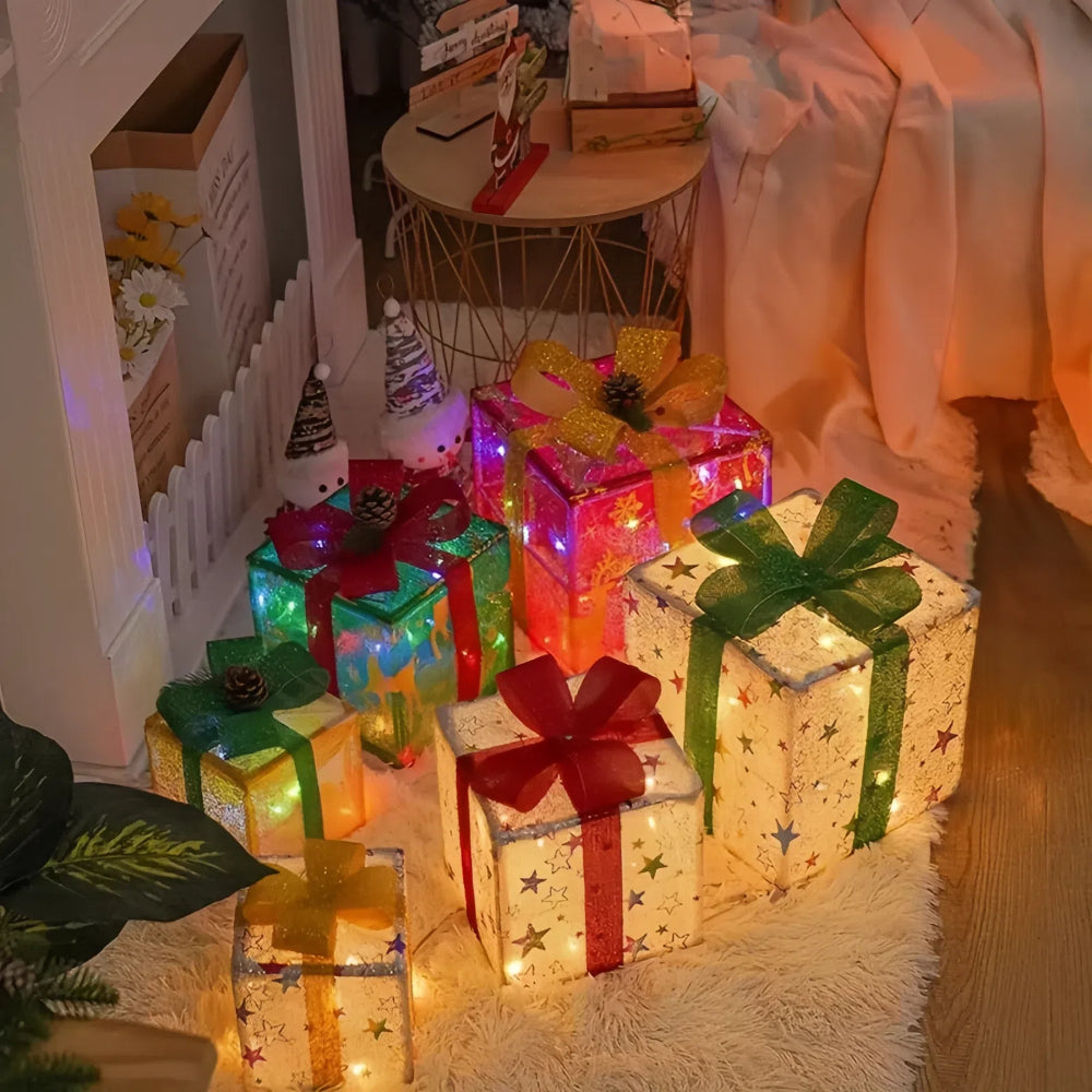 3-Piece Luminous Bow Gift Box for Lighted Christmas Tree