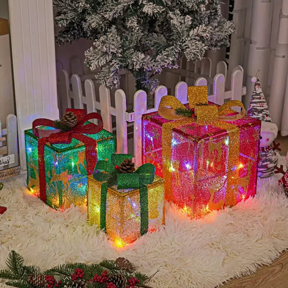 3-Piece Luminous Bow Gift Box for Lighted Christmas Tree