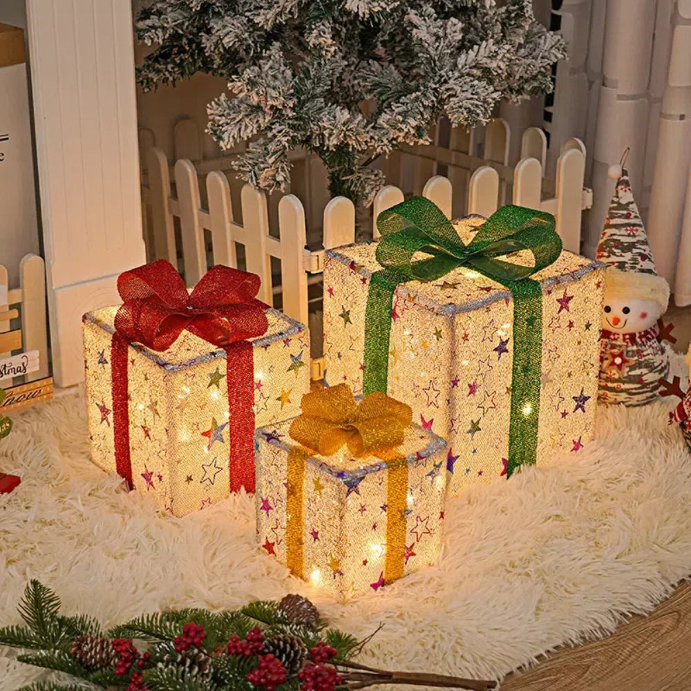 3-Piece Luminous Bow Gift Box for Lighted Christmas Tree