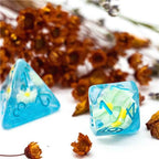 Sunflower Blue (Resin Flower) Dice 7-Dice Set Resin Dungeons and Dragons Dice - 
