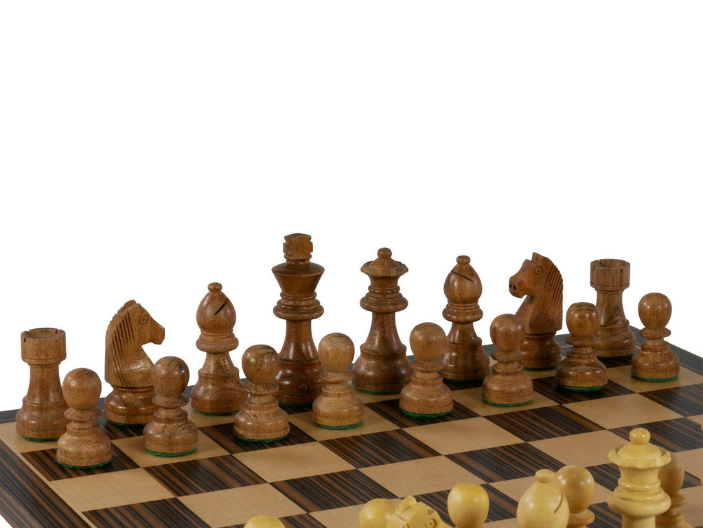 Chess Set - Sheesham/Boxwood German Knight on Ebony/Maple Chess Board - 