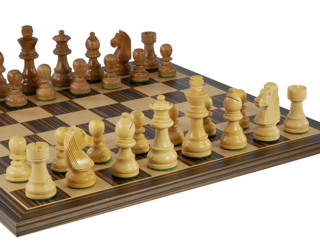 Chess Set - Sheesham/Boxwood German Knight on Ebony/Maple Chess Board - 