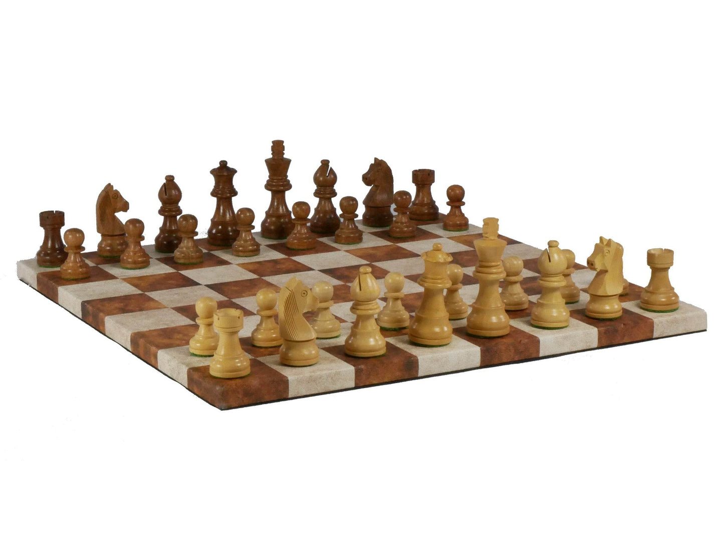 Chess Set - Sheesham/Boxwood German Knight on Caramel & Cream Leatherette Board - 
