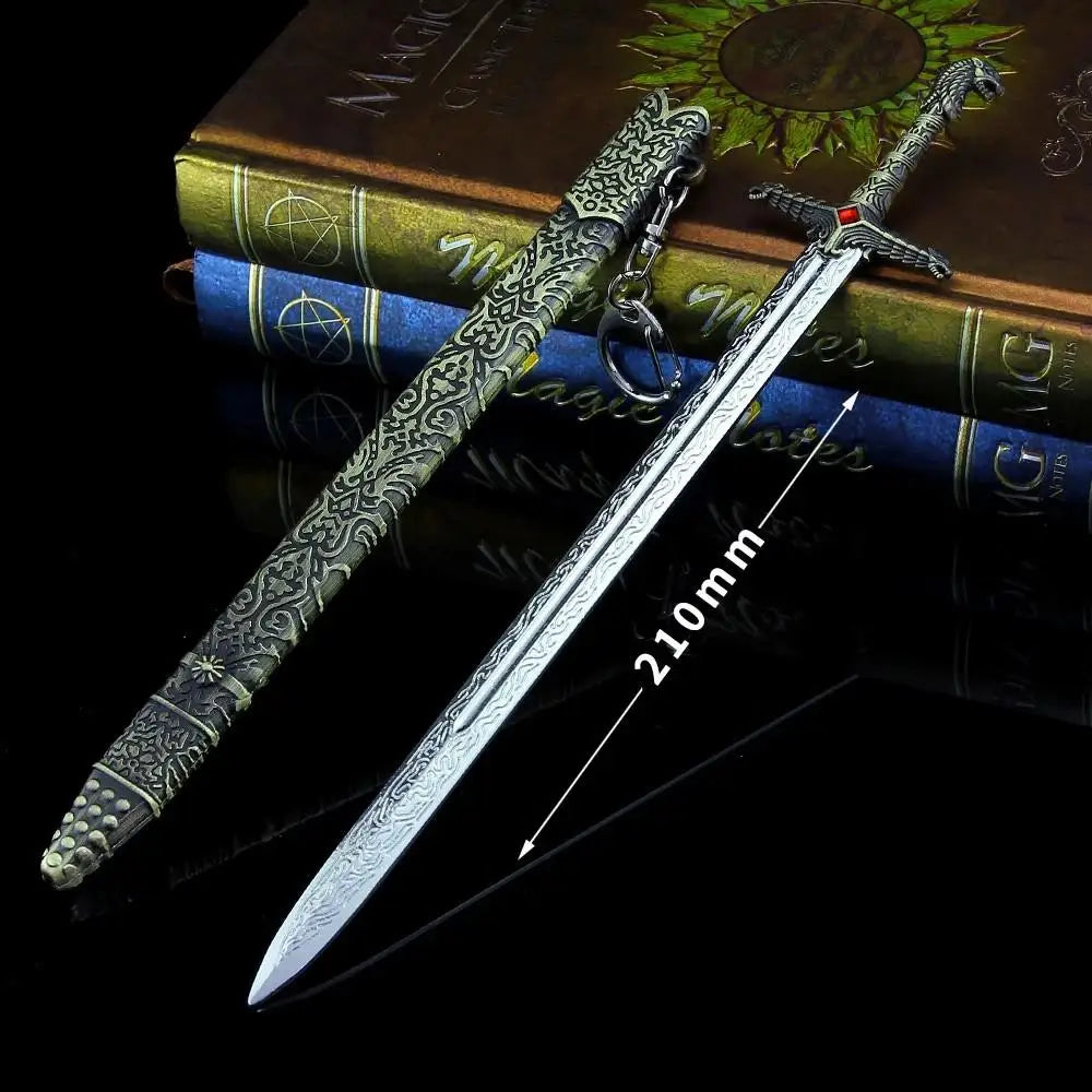 30cm Oathkeeper Sword Keychain Medieval Knight Valyrian Steel Game Movie TV Peripheral Metal Krieger Long Sword Weapon Toy Gifts