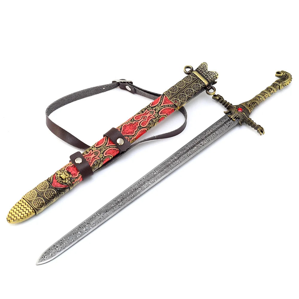 30cm Oathkeeper Sword Keychain Medieval Knight Valyrian Steel Game Movie TV Peripheral Metal Krieger Long Sword Weapon Toy Gifts