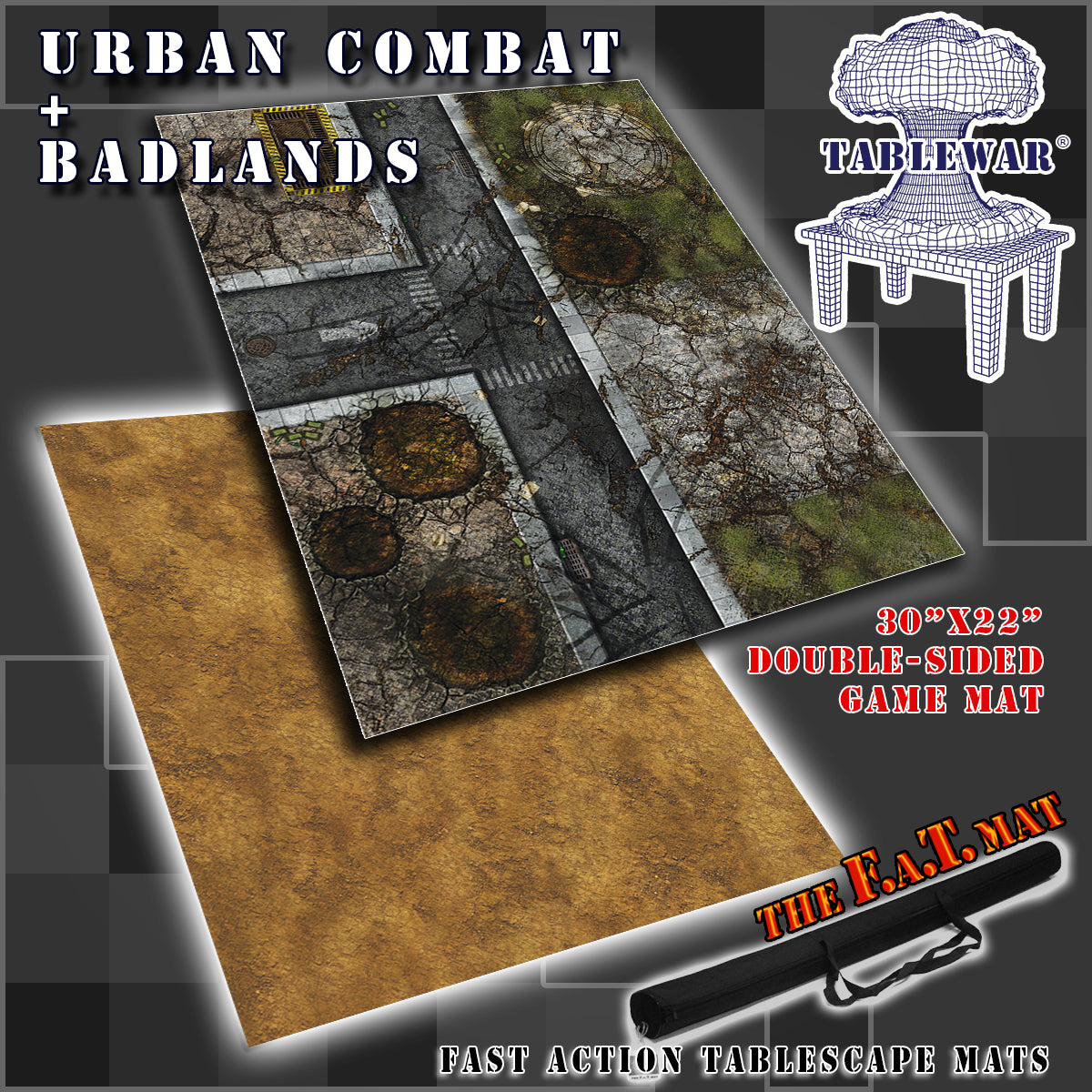 30x22" Double-Sided 'Urban Combat' + 'Badlands' F.A.T. Mat Battle Gaming Mat