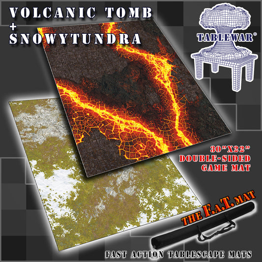 30x22" Double-Sided 'Snowy Tundra' + 'Volcanic Tomb' F.A.T. Mat Battle Gaming Mat