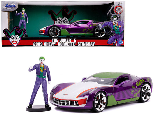 2009 Chevrolet Corvette Stingray with Joker Diecast Figurine "DC Comics" Series 1/24 Diecast Model Car by Jada-0